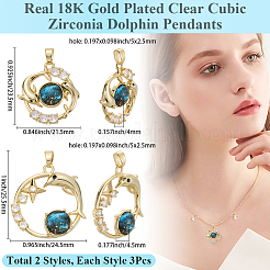 6 шт. 2 стиля латунный микропаве прозрачный кубический цирконий со стеклянными подвесками&nbsp;KK-BBC0019-04