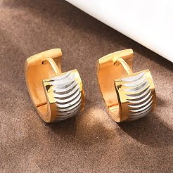 Двухцветные серьги-кольца из нержавеющей стали 304 в полоску&nbsp;EJEW-L307-04GP-04