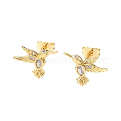 Серьги-гвоздики из латуни с микропаве в виде птиц&nbsp;EJEW-Z159-02G