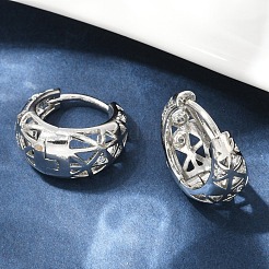 Полые треугольные латунные серьги-кольца с микропаве из прозрачного кубического циркония&nbsp;EJEW-M082-12P