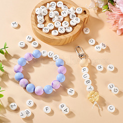 52 шт. 26 стиля плоские круглые с черными буквами a~z силиконовые бусины&nbsp;SIL-TA0002-98