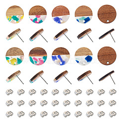 Плоские круглые серьги-гвоздики из орехового дерева&nbsp;MAK-TA0001-24