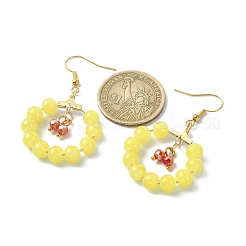 Серьги с подвесками и кольцом из искусственного нефрита из стеклянных бусин&nbsp;EJEW-JE05568-03