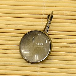 Латунные компоненты серьги-обруча и плоские круглые прозрачные стеклянные кабошоны KK-X0004-NF