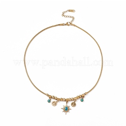 Ожерелье с подвеской из синтетической бирюзы и круглыми цепочками-змейками из нержавеющей стали 304&nbsp;NJEW-P269-07B-G