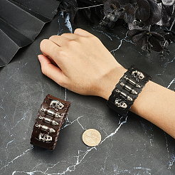 2 шт. 2 цвета браслеты из кожи с черепом на Хэллоуин для мужчин&nbsp;BJEW-GF0001-29