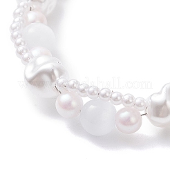 Браслеты из пластика с имитацией жемчуга и бусинами кошачий глаз для женщин&nbsp;BJEW-JB12912