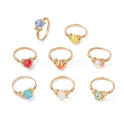 8 шт. прозрачные гальванические стеклянные кольца для женщин&nbsp;RJEW-JR00921-01