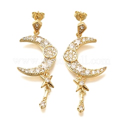 Серьги-гвоздики с подвесками из лунной латуни с микропаве из прозрачных кубических цирконий&nbsp;EJEW-C126-10G