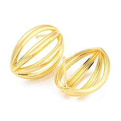 Серьги-гвоздики из полой овальной стойки с латунным покрытием&nbsp;EJEW-A028-08G