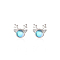 925 Sterling Silver Clear Cubic Zirconia Deer Head Stud Earrings, with Natural Moonstone, Platinum, 8x8.7mm
