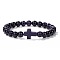 Synthetic Blue Goldstone Round Beads Stretch Bracelets, Cross Jewelry for Women