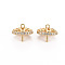 Brass Micro Pave Clear Cubic Zirconia Peg Bails Pendants, for Half Drilled Bead, Nickel Free, Flat Round with Flower, Real 18K Gold Plated, 8x9mm, Hole: 1mm, Pin: 0.7mm