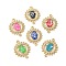 Rack Plating Brass Micro Pave Cubic Zirconia Flower with Hamsa Hand Connector Charms, with Enamel & Shell, Real 18K Gold Plated, Long-Lasting Plated, Lead Free & Cadmium Free, Mixed Color, 25x20x3mm, Hole: 1.2mm
