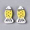 Printed Opaque Resin Beads, Fish, Yellow, 13.5~14x27~28x5~6mm, Hole: 1.4~1.5mm