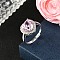 925 Sterling Silver Pave Cubic Zirconia Finger Rings, Real Platinum Plated, Heart, Inner Diameter: 18mm, Heart: 13x13.5mm
