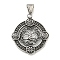 316 Surgical Stainless Steel Pendants, Flat Round with Rune & Tree Charm, Antique Silver, 38.5x34x3mm, Hole: 4x9mm