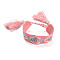 Word Love Polycotton(Polyester Cotton) Braided Bracelet with Tassel Charm, Flat Adjustable Wide Wristband for Couple, Light Coral, Inner Diameter: 2~3-1/8 inch(5~8cm)