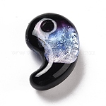 Светящиеся бусины лэмпворк ручной работы из серебряной фольги, форма магатамы, чёрные, 31x20x11 мм, отверстие : 3 мм