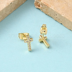 Серьги-гвоздики из латуни с микропаве и прозрачным кубическим цирконием&nbsp;EJEW-Z144-25G