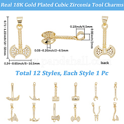 12 шт. 12 стиля подвески для инструментов из латуни с микропаве из прозрачного кубического циркония&nbsp;KK-BBC0021-90