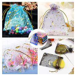 100 шт. подарочные пакеты из органзы с принтом звезд и луны 10 цветов&nbsp;OP-YS0001-02A