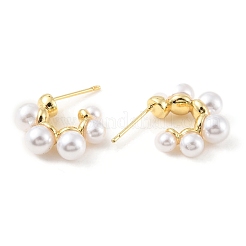 Пластиковые полукруглые серьги-гвоздики с жемчугом&nbsp;LS-EJEW-C060-05G