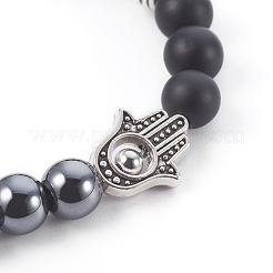 Эластичные браслеты из натурального лавового камня и черного агата (окрашенные)&nbsp;BJEW-JB04006-04