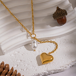 Модные женские ожерелья с кисточками и сердцем из нержавеющей стали 304 и искусственного жемчуга&nbsp;RO2215