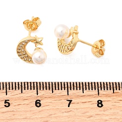 Серьги-гвоздики из латуни с микро-паве и прозрачным кубическим цирконием&nbsp;EJEW-A135-31G