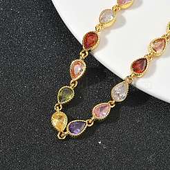 Браслеты-цепочки в форме капли из латуни с инкрустацией кубическим цирконием для женщин&nbsp;BJEW-P385-06G