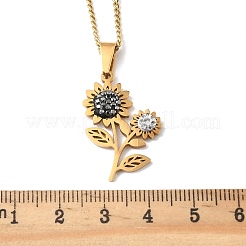 201 кулон из нержавеющей стали с подвеской в виде подсолнуха со стразами&nbsp;LS-NJEW-H065-16G