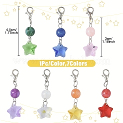 7 шт. 7-х цветная стеклянная звезда круглая подвеска украшение&nbsp;HJEW-YW00103