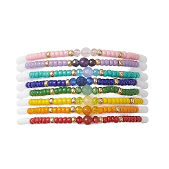 8 шт. эластичные браслеты из натуральных смешанных драгоценных камней и стеклянных бусин для женщин&nbsp;BJEW-MZ00274