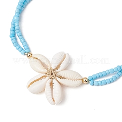 Регулируемые браслеты на щиколотку из натуральных ракушек каури с бусинами&nbsp;AJEW-AN00686-01