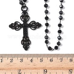 Хэллоуин сплав и акриловые круглые бусины звеньевая цепь крест кулон двухслойные ожерелья для женщин&nbsp;LS-NJEW-K294-02EB
