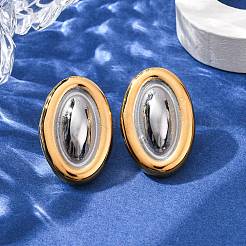 Двухцветные овальные серьги-гвоздики из нержавеющей стали 304 для женщин&nbsp;EJEW-A136-01A-GP