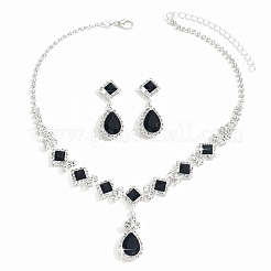 Комплекты из латунных подвесок-стразов в форме капли и ромба и серег-гвоздиков FS-WG09414-02