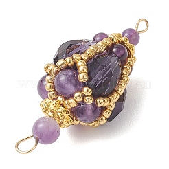 Богемные подвески из натурального аметиста круглой формы с звеньями в виде капель из стеклянных бусин.&nbsp;PALLOY-MZ01227-02