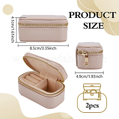Портативные дорожные прямоугольные коробки для хранения ювелирных изделий из искусственной кожи на молнии&nbsp;LBOX-WH0007-001B
