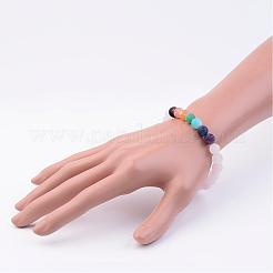 Натуральный розовый кварц и драгоценный камень бисер браслеты простирания&nbsp;BJEW-JB02510-03