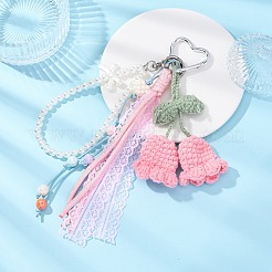 Подвеска ручной работы из хлопковой пряжи с ландышами&nbsp;HJEW-JM04387-04