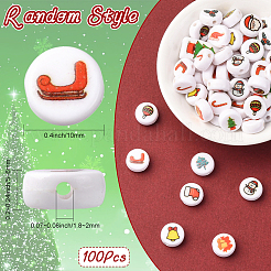 100 шт. непрозрачные акриловые бусины с рождественским принтом&nbsp;OACR-SP0001-93