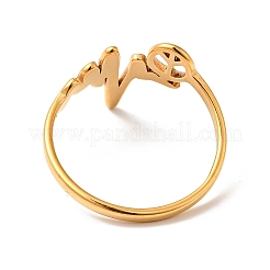 Кольцо на палец из нержавеющей стали 201 с ионным покрытием (IP) в виде сердца и знака мира для женщин&nbsp;RJEW-G266-37G