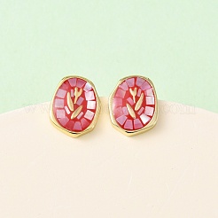 Овальные серьги-гвоздики из латуни с эмалью&nbsp;EJEW-I322-04G