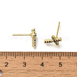 Серьги-гвоздики с крестообразным покрытием из латуни с микропаве из кубического циркония&nbsp;EJEW-H143-19G