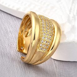 Латунные микропаве кубические цирконии регулируемые открытые манжеты кольца для женщин&nbsp;RJEW-K292-03G