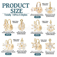 10 шт. 5 стиля латунная микропаве кубический цирконий фурнитура для ушей&nbsp;KK-TA0003-23