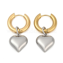 Двухцветные серьги-кольца в форме сердца из нержавеющей стали 304&nbsp;EJEW-Z097-02GP-01