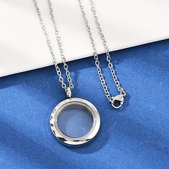 304 нержавеющая сталь плоский круглый медальон подвеска урна для праха домашних животных ожерелья&nbsp;LS-NJEW-S455-08P